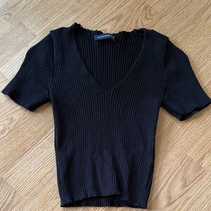 Brandy Melville Black Ribbed Short Sleeve Top